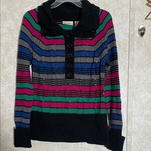 DKNY Women's Multicolor Striped Cowl Neck Cabled Knit Sweater